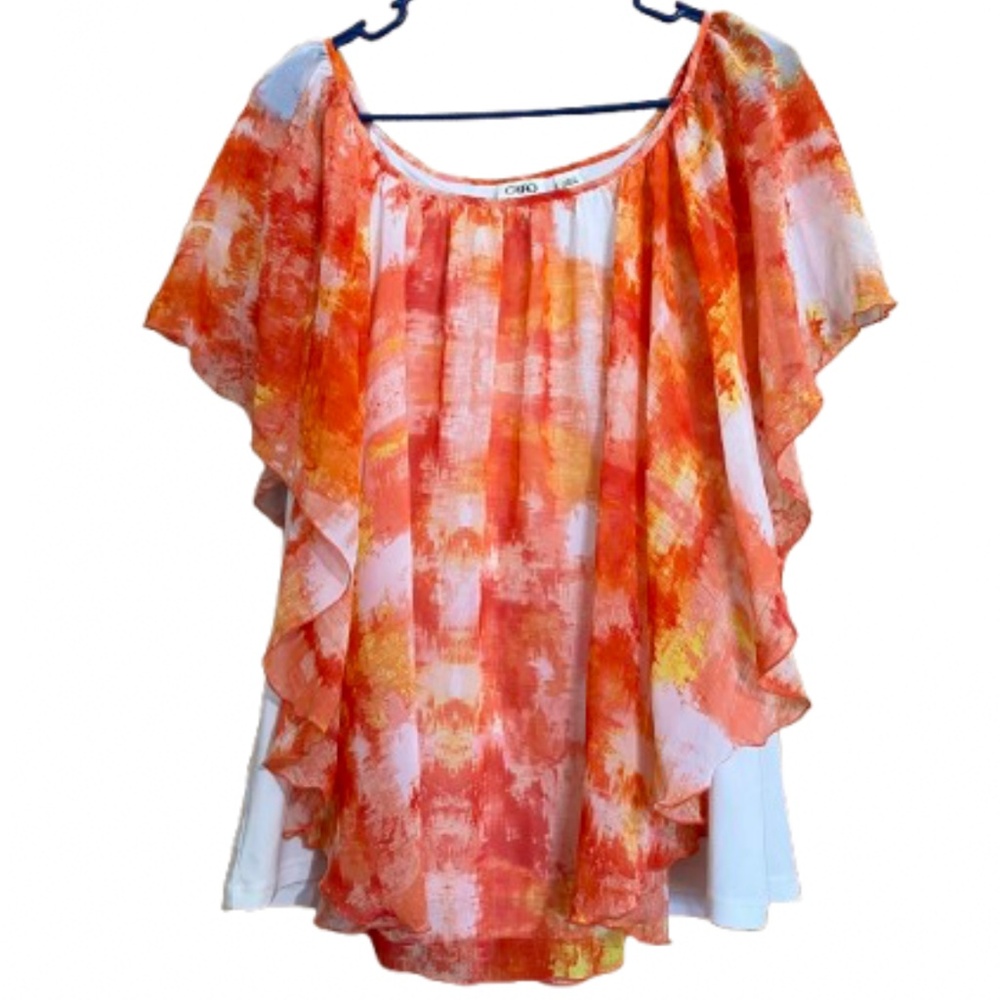 Cato Women’s Orange Multi Flutter Summer Top Size-L